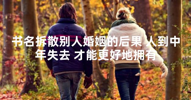 书名拆散别人婚姻的后果 人到中年失去 才能更好地拥